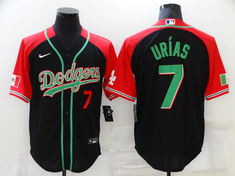 Men's Los Angeles Dodgers #7 Julio Urias Red Black Cool Base Stitched Baseball Jerseys