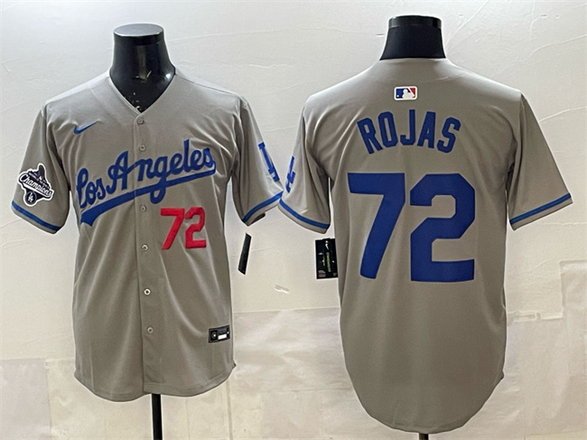 Men's Los Angeles Dodgers #72 Miguel Rojas Grey 2025 World Series Champions Patch Limited Stitched Baseball Jersey Men's Los Angeles Dodgers #72 Miguel Rojas Grey 2025 World Series Champions Patch Limited Stitched Baseball Jersey