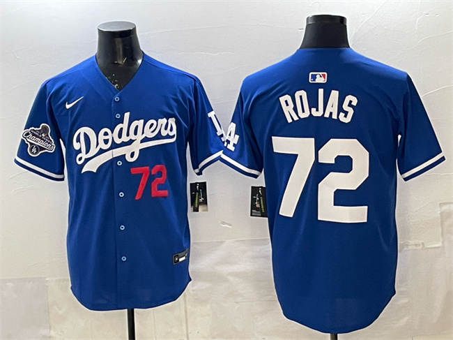 Men's Los Angeles Dodgers #72 Miguel Rojas Royal 2025 World Series Champions Patch Limited Stitched Baseball Jersey Men's Los Angeles Dodgers #72 Miguel Rojas Royal 2025 World Series Champions Patch Limited Stitched Baseball Jersey