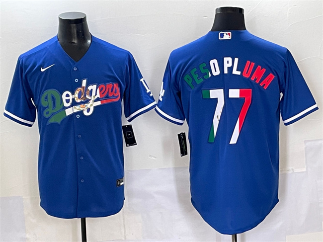 Men's Los Angeles Dodgers #77 Peso Pluma Blue Mexico Stitched Jersey Men's Los Angeles Dodgers #77 Peso Pluma Blue Mexico Stitched Jersey