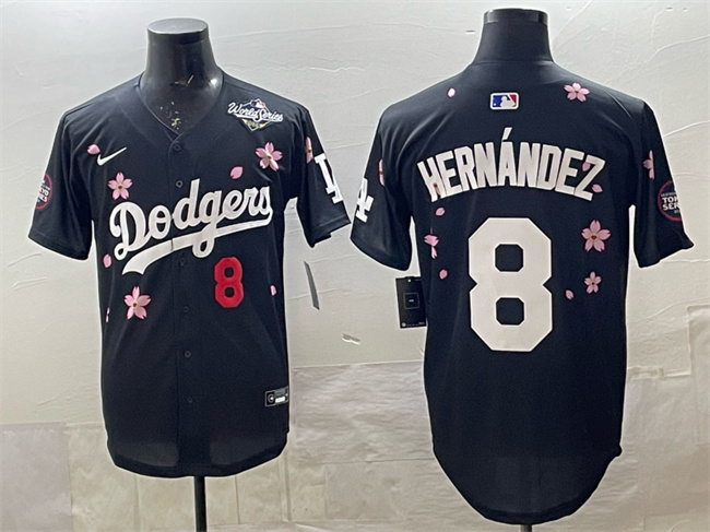 Men's Los Angeles Dodgers #8 Enrique Hernández Black 2025 World Series Patch Tokyo Series Limited Stitched Baseball Jersey Men's Los Angeles Dodgers #8 Enrique Hernández Black 2025 World Series Patch Tokyo Series Limited Stitched Baseball Jersey