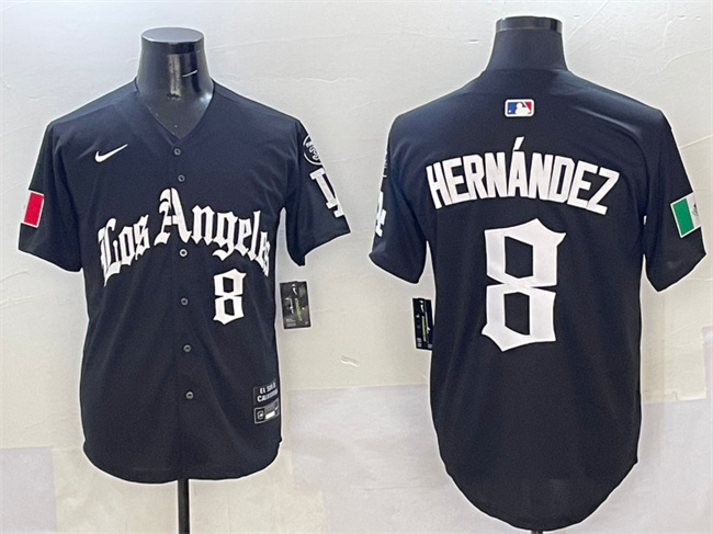 Men's Los Angeles Dodgers #8 Enrique Hernández Black Mexico 2025 LA Gothic Style With Fernando Patch Vapor Premier Limited Stitched Baseball Jersey