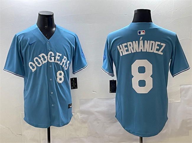 Men's Los Angeles Dodgers #8 Enrique Hernández Light Blue Limited Stitched Baseball Jersey