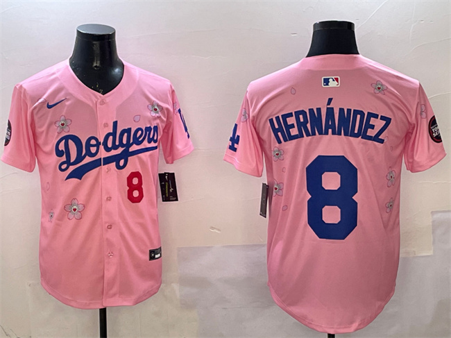 Men's Los Angeles Dodgers #8 Enrique Hernández Pink 2025 Tokyo Series Limited Stitched Baseball Jersey