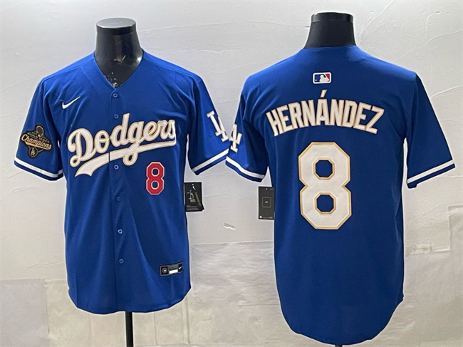 Men's Los Angeles Dodgers #8 Enrique Hernández Royal 2025 World Series Champions Patch Limited Stitched Baseball Jersey Men's Los Angeles Dodgers #8 Enrique Hernández Royal 2025 World Series Champions Patch Limited Stitched Baseball Jersey