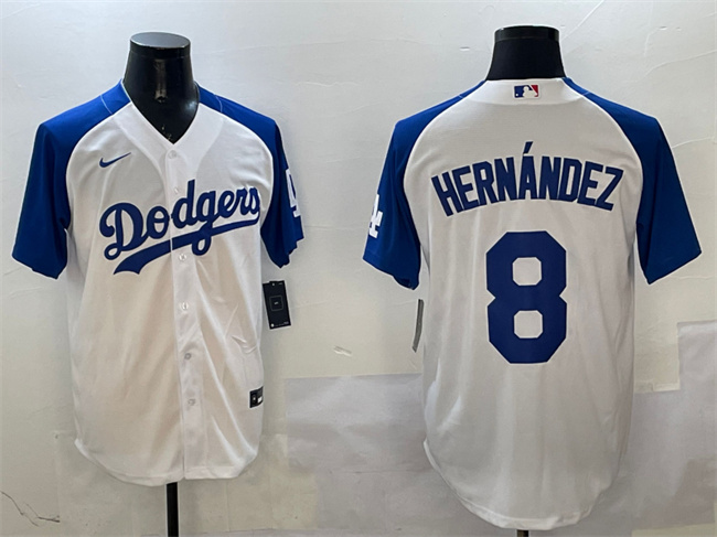 Men's Los Angeles Dodgers #8 Enrique Hernández White Blue Cool Base Stitched Baseball Jersey
