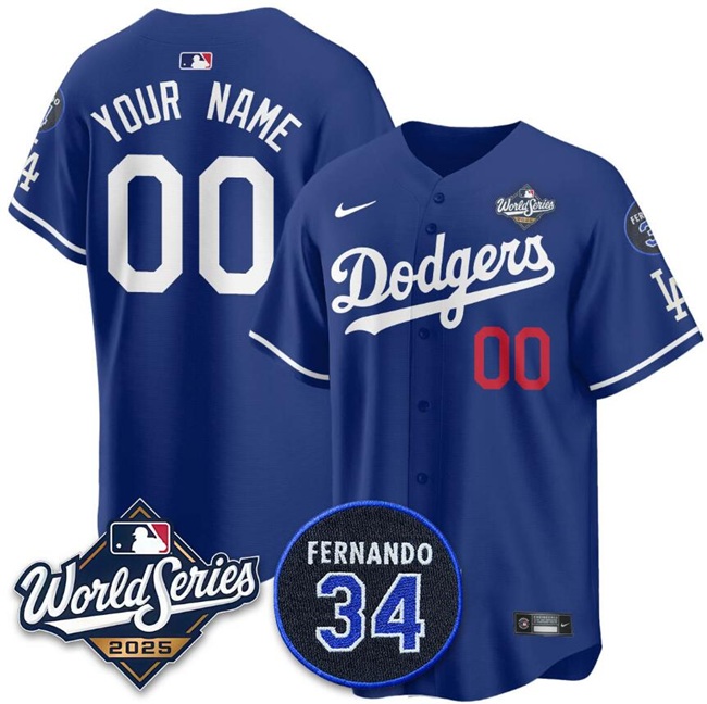 Men's Los Angeles Dodgers Active Player Custom Royal 2025 World Series With No.34 Patch Limited Stitched Baseball Jersey Men's Los Angeles Dodgers Active Player Custom Royal 2025 World Series With No.34 Patch Limited Stitched Baseball Jersey