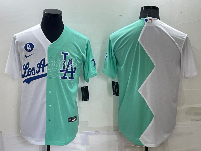 Men's Los Angeles Dodgers Blank 2022 All-Star White Green Cool Base Stitched Baseball Jersey