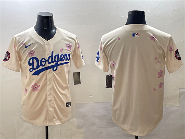 Men's Los Angeles Dodgers Blank Cream 2025 Tokyo Series Limited Stitched Baseball Jersey
