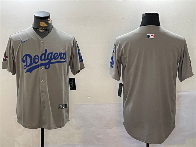 Men's Los Angeles Dodgers Blank Grey 2024 World Series Champions With Fernando Memorial Patch Limited Stitched Baseball Jersey Men's Los Angeles Dodgers Blank Grey 2024 World Series Champions With Fernando Memorial Patch Limited Stitched Baseball Jersey