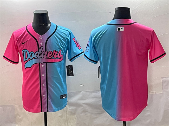 Men's Los Angeles Dodgers Blank Pink Blue Limited Stitched Baseball Jersey Men's Los Angeles Dodgers Blank Pink Blue Limited Stitched Baseball Jersey