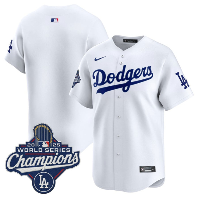 Men's Los Angeles Dodgers Blank White 2025 World Series Champions Patch Home Limited Stitched Baseball Jersey Men's Los Angeles Dodgers Blank White 2025 World Series Champions Patch Home Limited Stitched Baseball Jersey