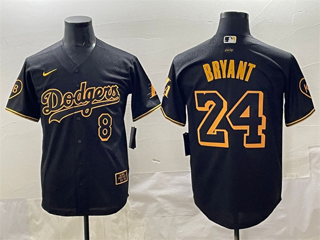 Men's Los Angeles Dodgers Front #8 Back #24 Kobe Bryant Black With KB Patch Stitched Jersey Men's Los Angeles Dodgers Front #8 Back #24 Kobe Bryant Black With KB Patch Stitched Jersey