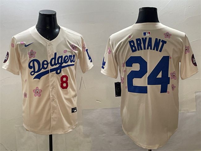 Men's Los Angeles Dodgers Front #8 Back #24 Kobe Bryant Cream 2025 Tokyo Series Limited Stitched Baseball Jersey