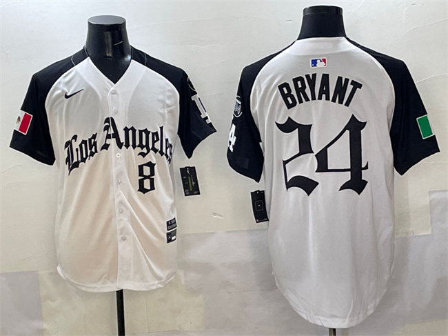 Men's Los Angeles Dodgers Front #8 Back #24 Kobe Bryant White Black Mexico 2025 LA Gothic Style With Fernando Patch Vapor Premier Limited Stitched Baseball Jersey