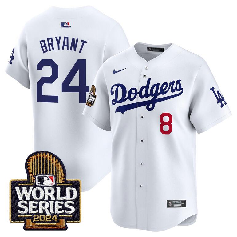 Men's Los Angeles Dodgers Front #8 Back #24 Kobe Bryant White Jackie Robinson Patch Home Limited Stitched Baseball Jersey Men's Los Angeles Dodgers Front #8 Back #24 Kobe Bryant White Jackie Robinson Patch Home Limited Stitched Baseball Jersey