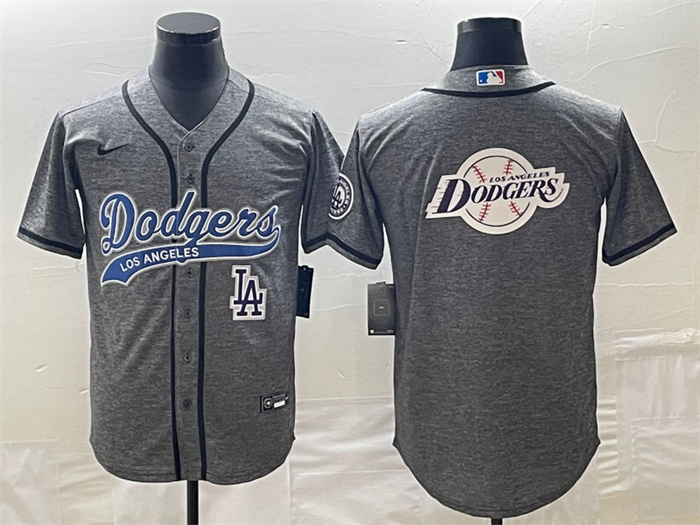 Men's Los Angeles Dodgers Gray Team Big Logo With Patch Cool Base Stitched Baseball Jerseys