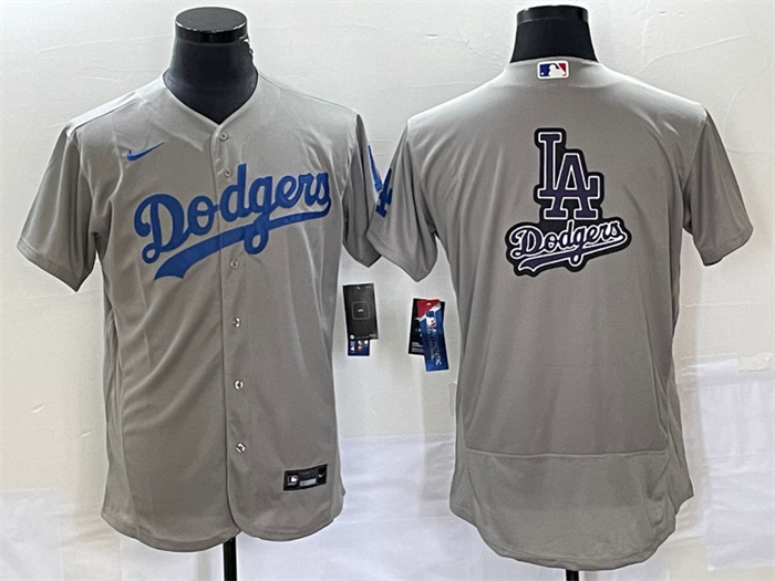 Men's Los Angeles Dodgers Grey Team Big Logo Flex Base Stitched Baseball JerseyS