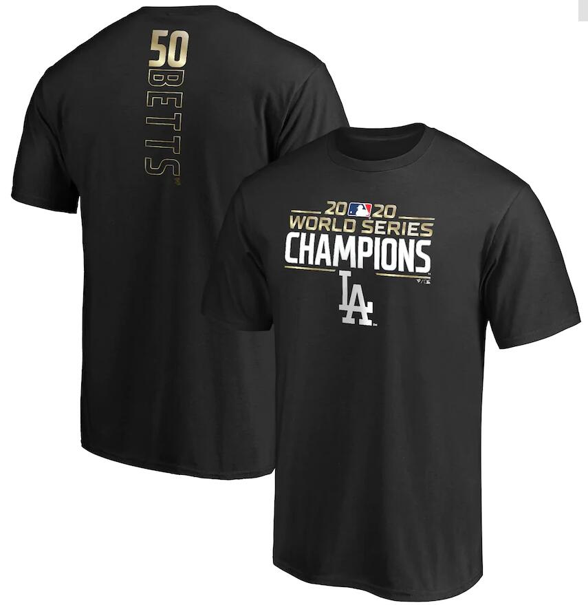 Men's Los Angeles Dodgers Mookie Betts Fanatics Branded Black 2020 World Series Champions Name & Number T-Shirt Men's Los Angeles Dodgers Mookie Betts Fanatics Branded Black 2020 World Series Champions Name & Number T-Shirt