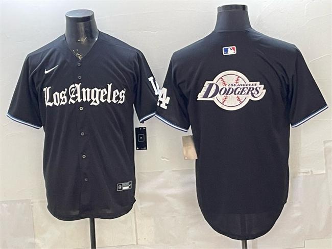 Men's Los Angeles Dodgers Team Big Logo Black 'Gothic Edition' Vapor Premier Limited Stitched Baseball Jersey 002