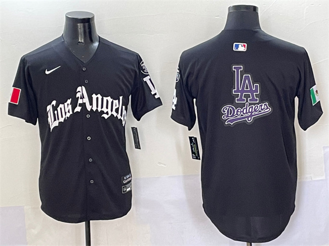 Men's Los Angeles Dodgers Team Big Logo Black Mexico 2025 LA Gothic Style With Fernando Patch Vapor Premier Limited Stitched Baseball Jersey 002