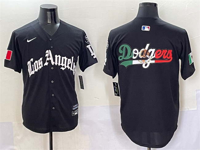 Men's Los Angeles Dodgers Team Big Logo Black Mexico 2025 LA Gothic Style With Fernando Patch Vapor Premier Limited Stitched Baseball Jersey 004