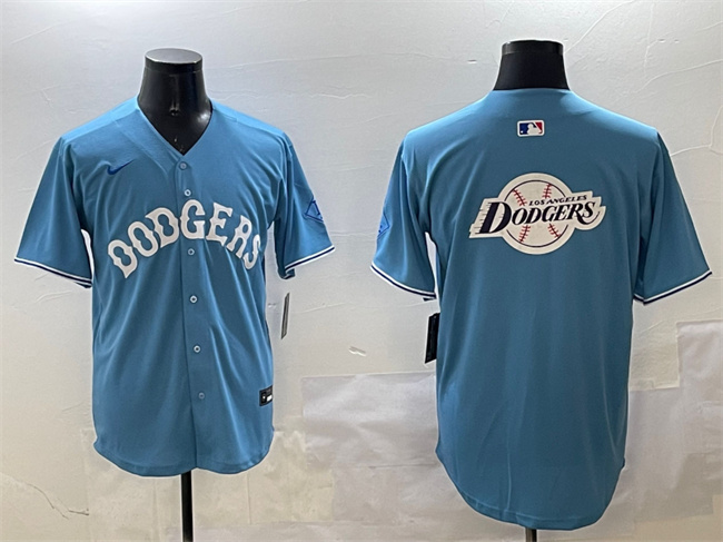 Men's Los Angeles Dodgers Team Big Logo Light Blue Limited Stitched Baseball Jersey