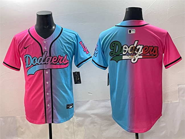 Men's Los Angeles Dodgers Team Big Logo Pink Blue Limited Stitched Baseball Jersey Men's Los Angeles Dodgers Team Big Logo Pink Blue Limited Stitched Baseball Jersey