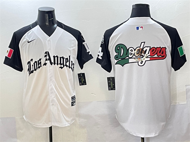 Men's Los Angeles Dodgers Team Big Logo White Black Mexico 2025 LA Gothic Style With Fernando Patch Vapor Premier Limited Stitched Baseball Jersey