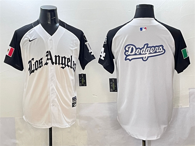 Men's Los Angeles Dodgers Team Big Logo White Black Mexico 2025 LA Gothic Style With Fernando Patch Vapor Premier Limited Stitched Baseball Jersey1