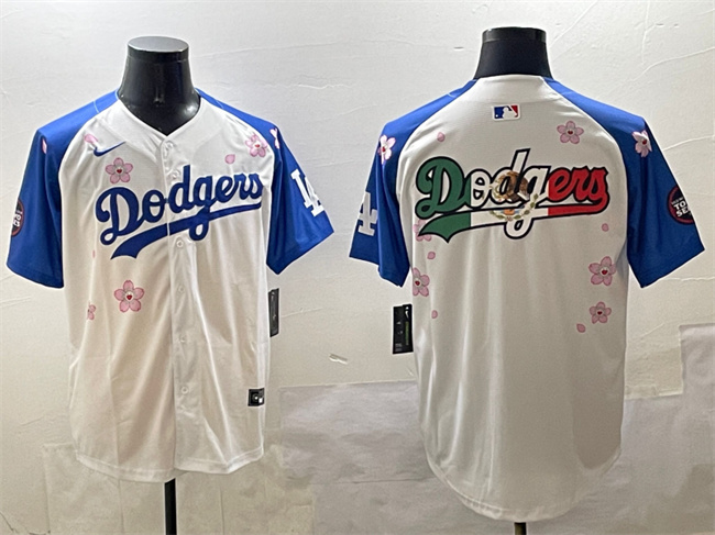Men's Los Angeles Dodgers Team Big Logo White Royal 2025 Tokyo Series Limited Stitched Baseball Jersey 001