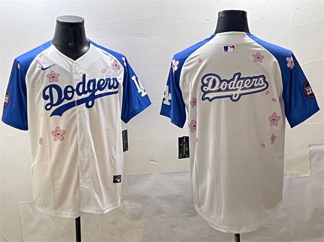 Men's Los Angeles Dodgers Team Big Logo White Royal 2025 Tokyo Series Limited Stitched Baseball Jersey 002