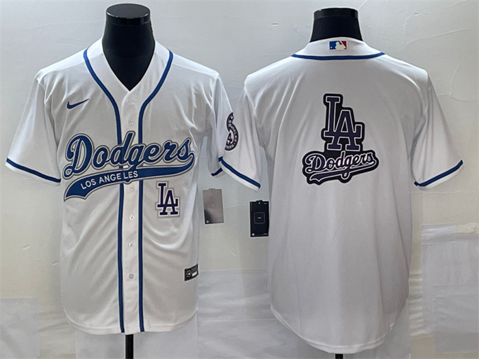 Men's Los Angeles Dodgers White Team Big Logo With Patch Cool Base Stitched Baseball Jersey
