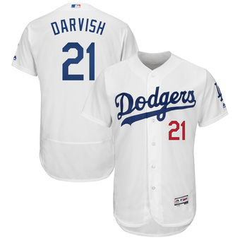 Men's Los Angeles Dodgers Yu Darvish Majestic White Flex Base Jersey