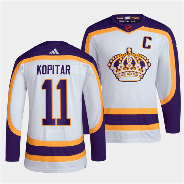 Men's Los Angeles Kings #11 Anze Kopitar White 2022 Reverse Retro Stitched Jersey Men's Los Angeles Kings #11 Anze Kopitar White 2022 Reverse Retro Stitched Jersey