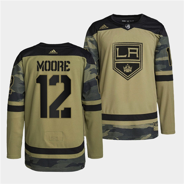 Men's Los Angeles Kings #12 Trevor Moore 2022 Camo Military Appreciation Night Stitched Jersey Men's Los Angeles Kings #12 Trevor Moore 2022 Camo Military Appreciation Night Stitched Jersey