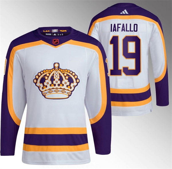 Men's Los Angeles Kings #19 Alex Iafallo White 2022 Reverse Retro Stitched Jersey Men's Los Angeles Kings #19 Alex Iafallo White 2022 Reverse Retro Stitched Jersey