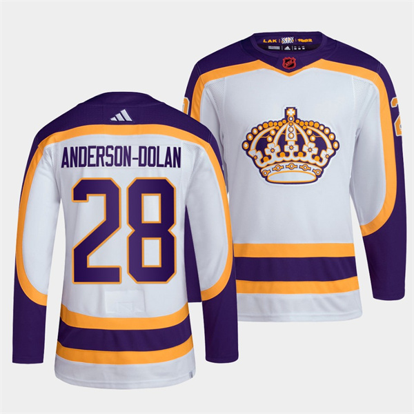 Men's Los Angeles Kings #28 Jaret Anderson-Dolan White 2022 Reverse Retro Stitched Jersey Men's Los Angeles Kings #28 Jaret Anderson-Dolan White 2022 Reverse Retro Stitched Jersey