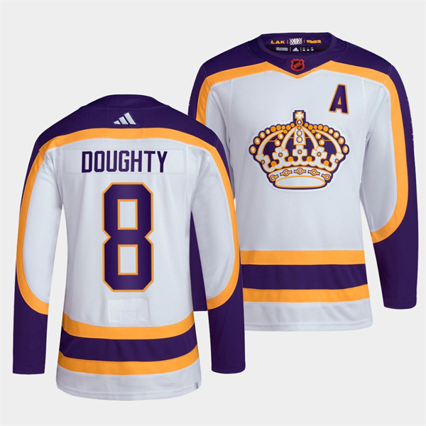 Men's Los Angeles Kings #8 Drew Doughty White 2022 Reverse Retro Stitched Jersey Men's Los Angeles Kings #8 Drew Doughty White 2022 Reverse Retro Stitched Jersey