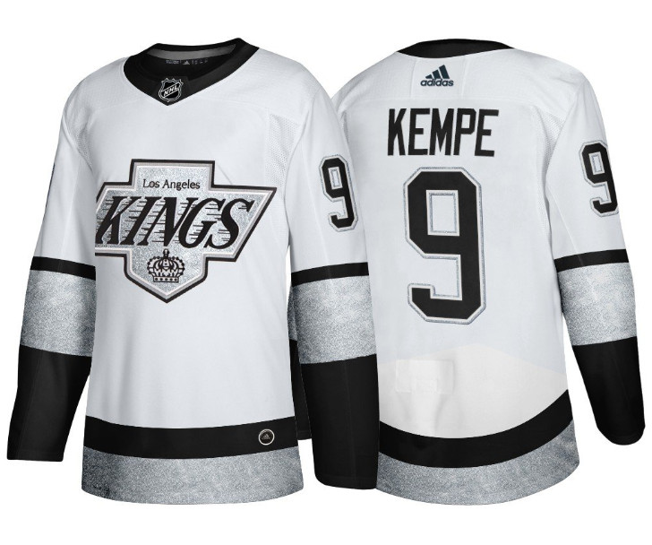 Men's Los Angeles Kings #9 Adrian Kempe White Throwback Stitched Jersey Men's Los Angeles Kings #9 Adrian Kempe White Throwback Stitched Jersey