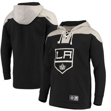 Men's Los Angeles Kings Fanatics Branded Black Silver Breakaway Lace Up Hoodie Men's Los Angeles Kings Fanatics Branded Black Silver Breakaway Lace Up Hoodie