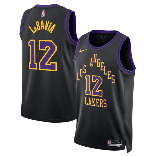 Men's Los Angeles Lakers #12 Jake LaRavia Black 2025 26 City Edition Stitched Basketball Jersey Men's Los Angeles Lakers #12 Jake LaRavia Black 2025 26 City Edition Stitched Basketball Jersey