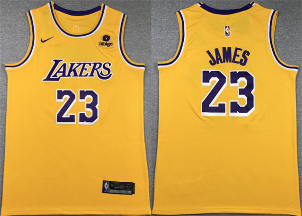 Men's Los Angeles Lakers #23 LeBron James Yellow Stitched Basketball Jersey Men's Los Angeles Lakers #23 LeBron James Yellow Stitched Basketball Jersey