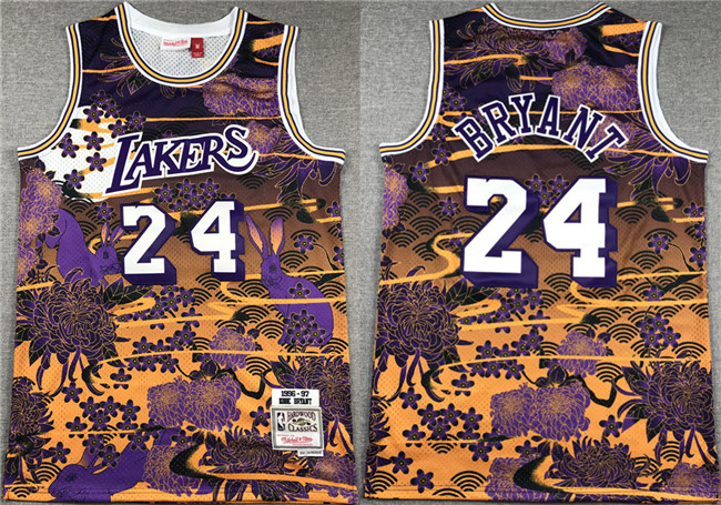 Men's Los Angeles Lakers #24 Kobe Bryant Purple Yellow Throwback Basketball Jersey Men's Los Angeles Lakers #24 Kobe Bryant Purple Yellow Throwback Basketball Jersey