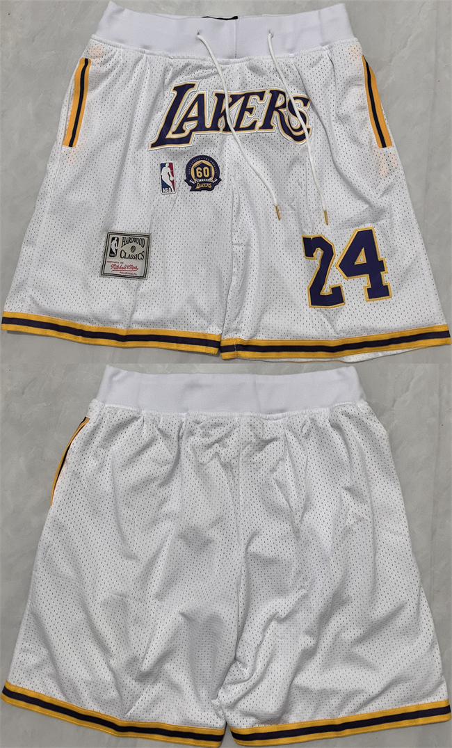 Men's Los Angeles Lakers #24 Kobe Bryant White 2025 Shorts (Run Small) Men's Los Angeles Lakers #24 Kobe Bryant White 2025 Shorts (Run Small)