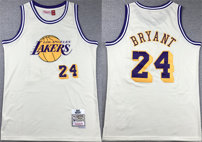 Men's Los Angeles Lakers #24 Kobe Bryant White Throwback Basketball Jersey