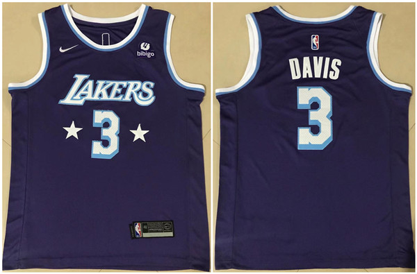 Men's Los Angeles Lakers #3 Anthony Davis Bibigo Purple City Edition Stitched Jersey