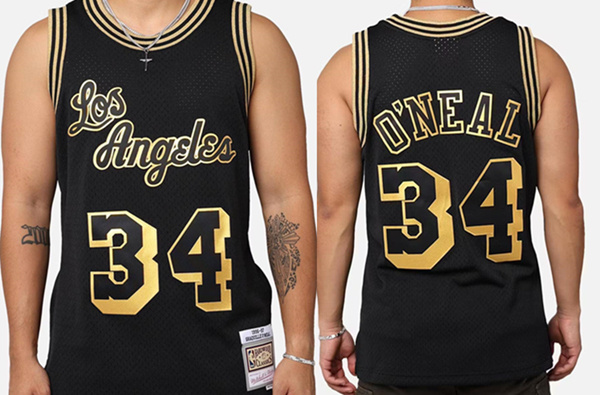 Men's Los Angeles Lakers #34 Shaquille O'Neal ' Black 96-97 Swingman Stitched Basketball Jersey Men's Los Angeles Lakers #34 Shaquille O'Neal ' Black 96-97 Swingman Stitched Basketball Jersey