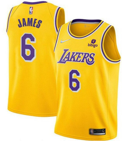 Men's Los Angeles Lakers #6 LeBron James Bibigo Yellow Stitched Basketball Jersey