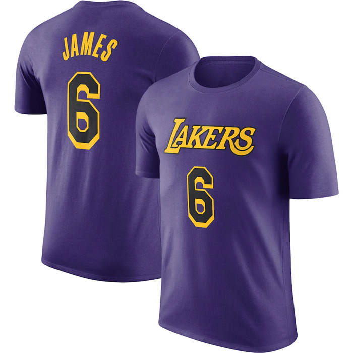 Men's Los Angeles Lakers #6 LeBron James Purple 2022 23 Statement Edition Name & Number T-Shirt